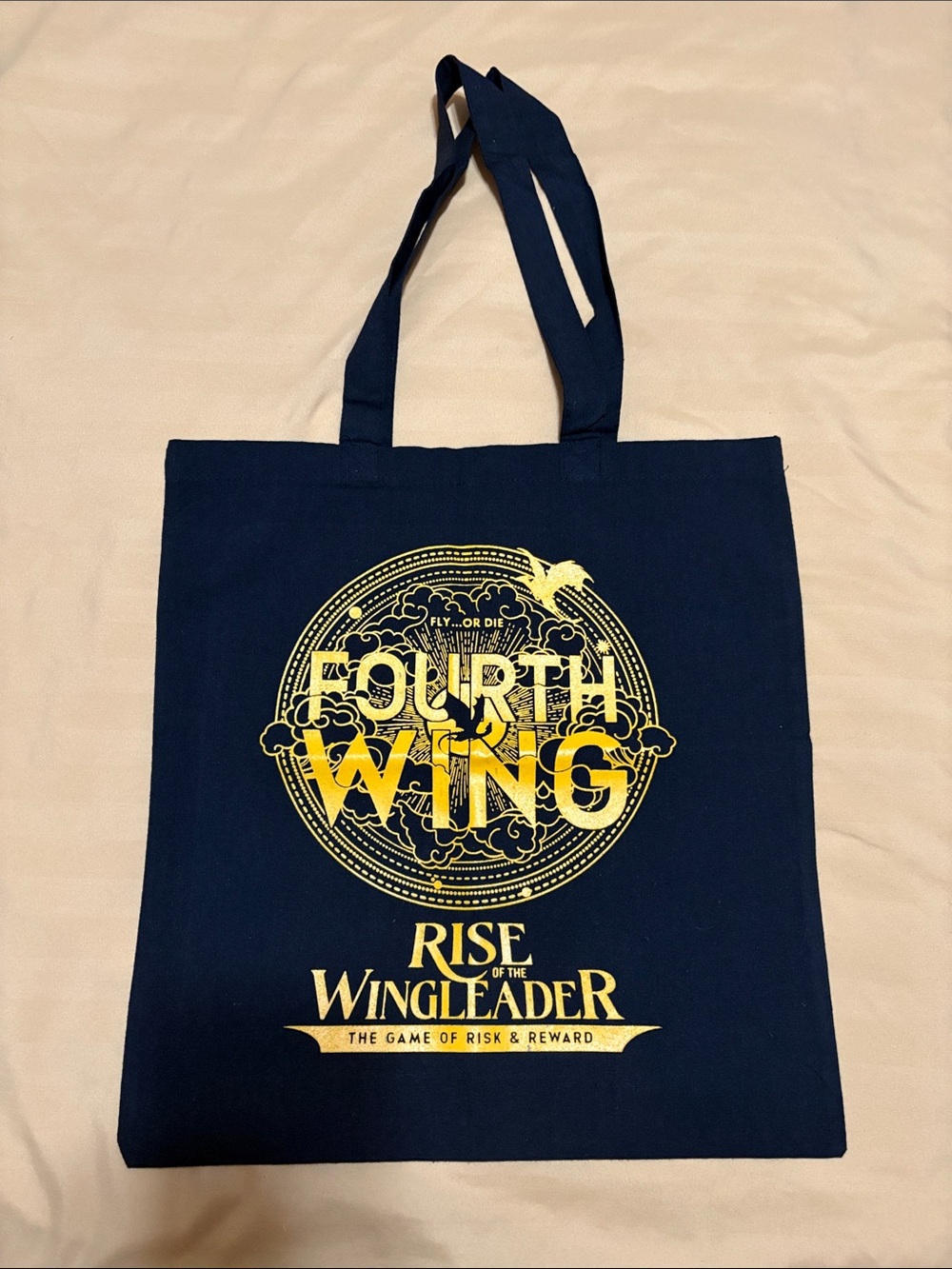 Fourth Wing Black Canvas Tote Bag with Yellow Graphic